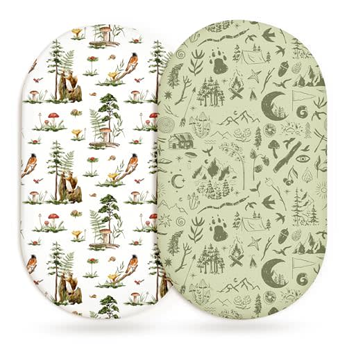 Bassinet Sheets for Baby Girls Boys 2 Pack, Fitted Baby Mattress Sheet for Rectangle, Oval, Hourglass Bassinet Mattress, Breathable Cozy & Universal Fit (Bear Tracks)