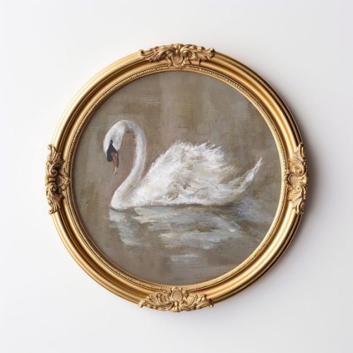 Swan Art Print Vintage Swan Oil Painting Antique Swan Wall Art Neutral Décor Vintage Bird Neutral Nursery Wall Art Print Round Bird Art - Etsy