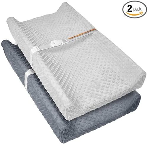 2 Pack Baby Changing Pad Covers | Super Soft Plush Dot Diaper Changing Table Covers Fit 32x16 Inch Changing Table Pad for Baby Boys & Girls