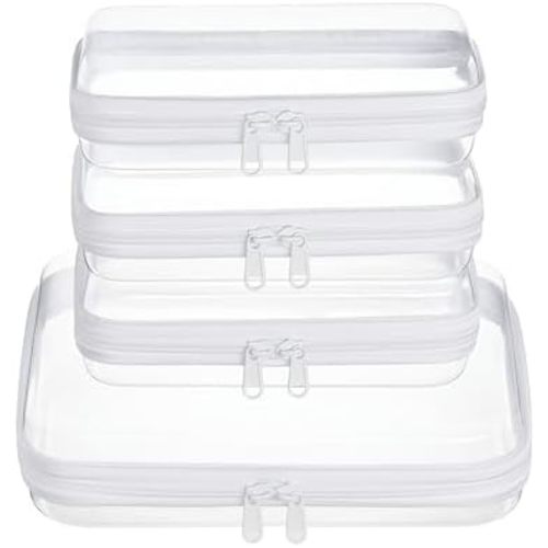 4 pcs Clear Zipper Pouches,Hard Shell Zipper Case, Toiletry Bag for Travel, CLear Diaper Bag, Toiletry Pouch, Travel Organizer, Cosmetic Bag,Toy Storage Bins (M+3S), White, M+3S, M+3s