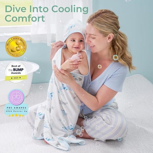 Momcozy Baby Towels, Soft Absorbent Bath Towel for Newborn&Toddler,Whale | Soft&Absorbent Bath Towel Set，Gentle on Baby's Skin，Unisex Baby Essential