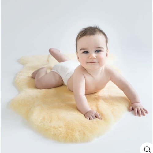 Sheepskin Rug for Babies, 100% Natural, Shorn Lambskin Wool, 2 x 3 Feet, Flax