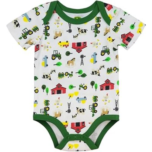 John Deere White Green Trim Farm Element Short Sleeve Bodysuit Sizes 3/6, 6/9, 9/12 Months