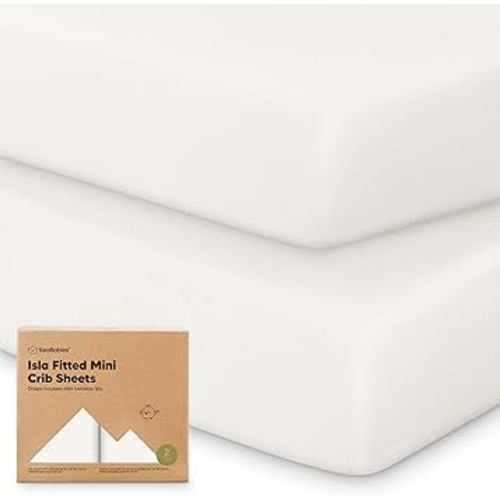 Pack and Play Sheets Fitted - 2-Pack Mini Crib Sheets for Pack N Play Mattress 38x26, Soft & Cozy, Neutral Toddler Playard Bedding, Snug Fitted Mini Baby Crib Mattress Cover Boy, Girl (Soft White)