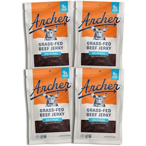 Archer Jerky Grass Fed Beef Jerky - Beef Snack Packs Bulk, Individual Bags, Protein Snack, Gluten Free - Original Flavor, 2.5 oz (Pack of 4)