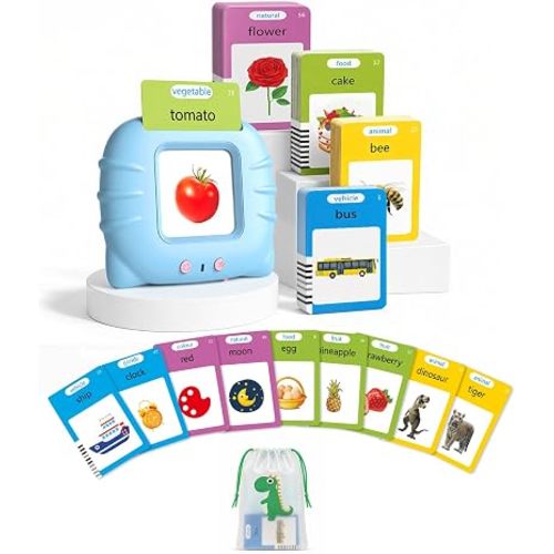 Aullsaty Talking Flash Cards for Toddlers Ages 1-3, 224 Words Montessori Speech Therapy Toys, Autism Sensory Toy, Educational Learning Speech Therapy Birthday Gifts for Boys Girls (Blue)