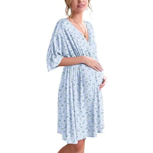 Ekouaer 3 in 1 Labor/Delivery/Hospital Gown Maternity Dress Nursing Nightgown Sleepwear for Breastfeeding