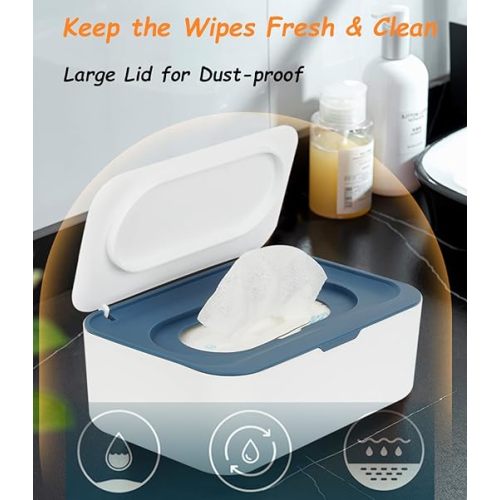 Wipes Dispenser, Wipe Holder for Baby & Adult, Seposeve Refillable Wipe Container, Keeps Wipes Fresh, One-Handed Operation. Non-Slip, Easy Open/Close Wipes Pouch Case, Blue