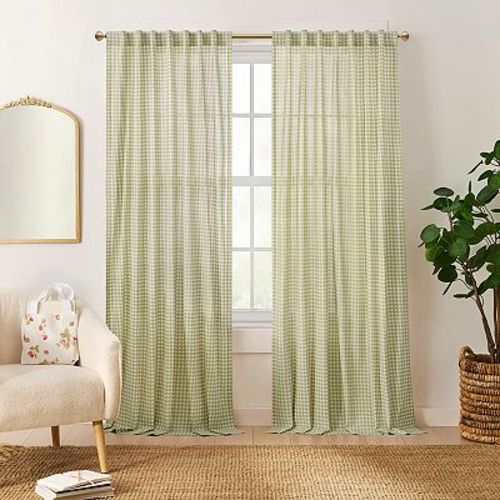 Peri Gingham 2-Piece Window Curtain Panel Set with Tote Bag