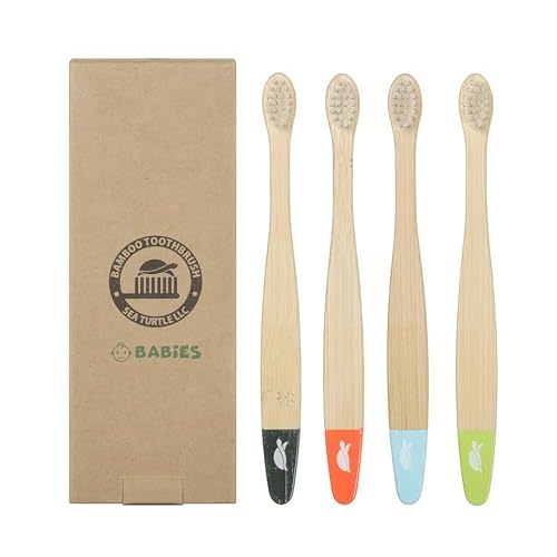 Sea Turtle Plant-Based Bristles, Ultra-Soft Bamboo Toothbrushes, Natural Toothbrush for Babies (4 Pack)