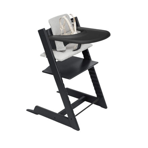 Stokke ® Tripp Trapp ® Complete Black Wood Baby High Chair with Nordic Grey Cushion and Stokke Tray