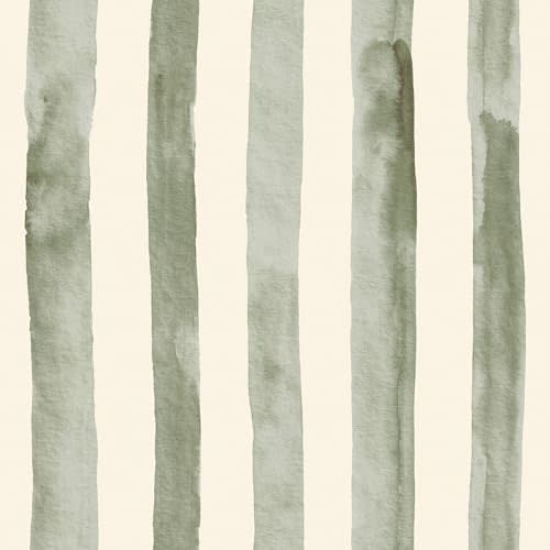 17.5x393 Striped Peel and Stick Wallpaper Watercolor Sage Green Neutral Wallpaper for Bathroom Nursery Boys Room Kids Renter Friendly Light Green Off White Striped Contact Paper Adhesive