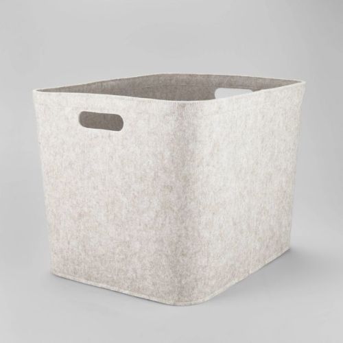 14" x 15" Large Felt Basket with Stitching Oatmeal - Brightroom™: Modern Storage Bin with Cut-Out Handles