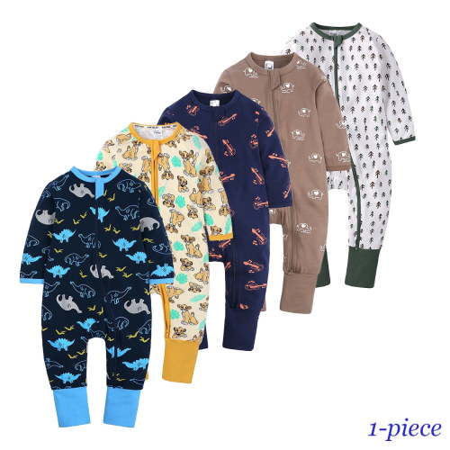 Bellafa Baby Footless Pajamas 2-way Zipper with Mitten Infant Boys Long Sleeve Romper Pjs 0-36Months Sleeper