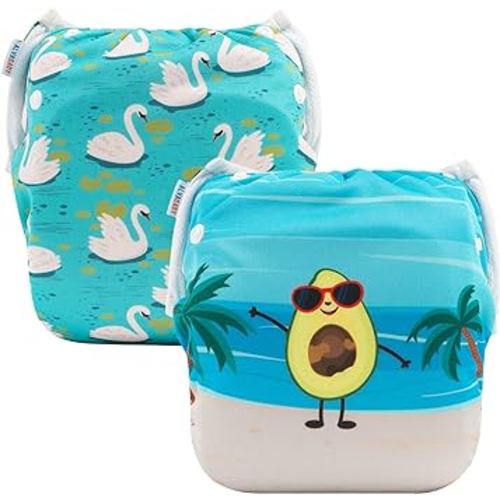 ALVABABY Baby Swim Diapers 2pcs One Size Reuseable Washable & Adjustable for Swimming Lesson & Baby Shower Gifts Baby Boy Girl DYK107-108