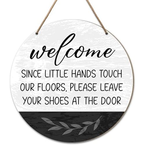 Please Remove Your Shoes Hanging Sign, Since Little Hands Touch Our Floors Sign, Take Your Shoes Off Wall Decor No Shoes Wooden Hanging Sign for House Home Front Door Office