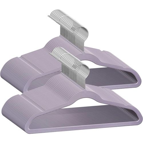 50 Premium Kids Velvet Hangers - 14'' Non-Slip, Ultra-Slim & Space-Saving Hangers - 360° Swivel Hook, Strong & Durable for Children & Preteens - Purple
