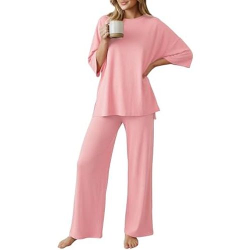 PATPAT Lounge Sets for Women Short Sleeve Pajama Set Soft Comfy Elastic Pjs 2 Piece Loungewear Outfits with Pockets, S-XXL