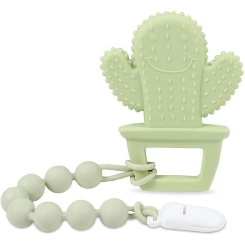 Baby Teething Toys,Food Grade Silicone Teether with One-Piece Pacifier Clip Holder,Shower Gift,Highly Effective Pain Relief for 3 Months+ Boy and Girl,BPA Free,Freezer Safe. (Yellow Cactus)