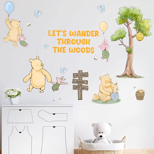 Winnie Wall Stickers for Kids, Winnie Character Stickers, The Pooh Inspirational Sticker, The Pooh Removable Sticker for Kids Baby Nursery Children Room Living Room Bedroom Playroom Wall Decoration