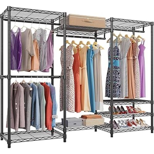 VIPEK V5 Portable Closet Wardrobe Heavy Duty Clothes Rack, Freestanding Clothing Rack with 4 Hang Rods & 8 Shelves, Adjustable Closet Racks, 68.9" L x 15.7" W x 76.4" H, Max Load 890LBS, Black