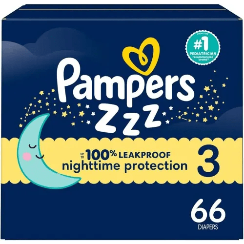 Pampers ZZZ Overnight Diapers, Size 3 (16-28 lbs), 66 Count, Nighttime Protection Disposable Baby Diaper, Night Time Leak and Skin Protection