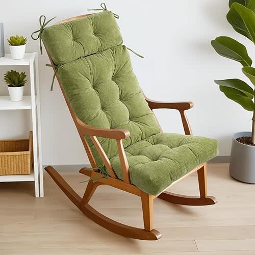 Millsilo Rocking Chair Cushions for Indoor Rocker, Comfortable Chenille Tufted Non-Slip Rocking Chair Pads with Ties for Adirondack, Glider Chair Rocker Replacement Cushions, Grass Green, 52"x19"x4"