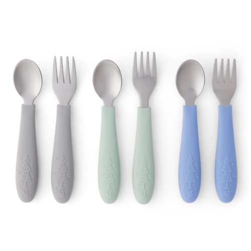 Babies/Toddler Stainless Steel Spoons + Forks with Silicone Handle