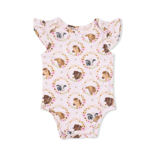 Ruffle Sleeve Bodysuit, Farm Animals Floral Cameos