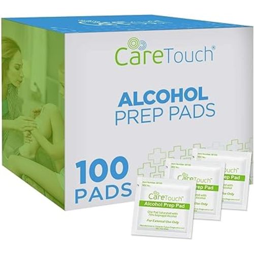 Care Touch 100-Pack Alcohol Wipes - Individually Wrapped Alcohol Prep Pads with 70% Isopropyl - Sterile 2-Ply Antiseptic Swabs for First Aid Kits, Cleaning, Travel and Everyday Use