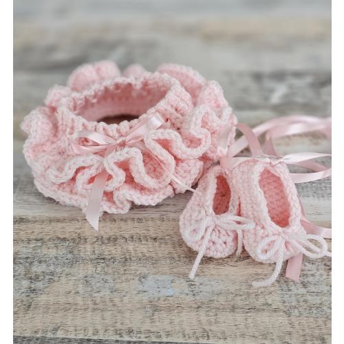 Crochet Ballerina Tutu and Slippers Set, Pink Baby Outfit, Newborn Photo Prop