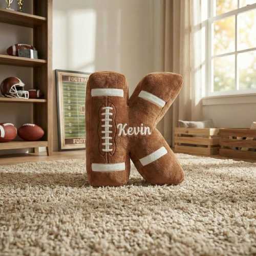 Personalized Football Letter Pillow, Custom Name Throw Pillow, Sports Nursery Decor, Football Gift for Boys