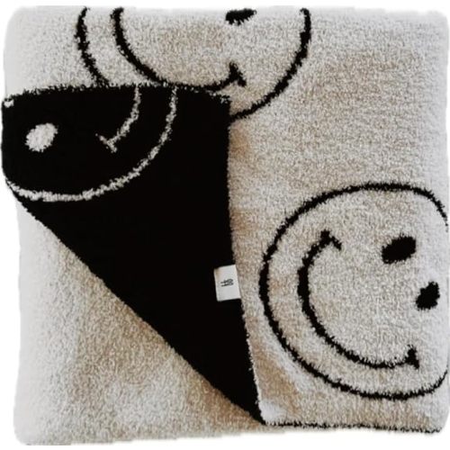 forever french Baby Plush Blanket | for Infant Toddler and Newborn | Receiving Blanket | 100% Microfiber Feather Yarn | Soft Warm Cozy for Crib Stroller & Travel | 45"x45" (Just Smile Black & Ivory)
