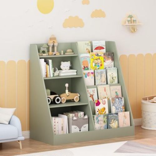 Bellemave 4-Tier Kids Bookshelf and Toy Storage Organizer with Open Book Display Shelves, Sage