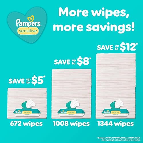 Pampers Sensitive Baby Wipes, Clinically Proven, Fragrance Free, Unscented, Water Based, Hypoallergenic, Multi-Use, Hand Wipes 1344 Wipes Total (24X Flip-Top Packs) [Packaging May Vary]