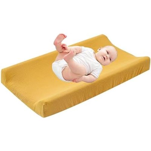 Cotton Changing Pad Cover,Unisex Diaper Change Table Sheet Ultra Soft Diaper Change Table Pad Cover Washable Changing Pad Sheets for Newborn,32in x 16in x 5in,Ginger Yellow