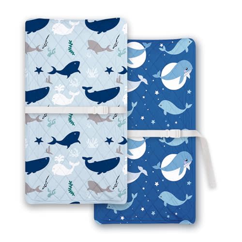 TotChill Light Quilted Changing Pad Cover 2 Pack, Soft Fitted Changing Table Covers for Baby Boys and Girls, Ocean Whale