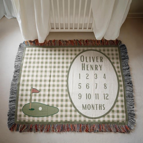 Vintage Golf Nursery Decor Milestone Baby Blanket Personalized Baby Boy Blanket Custom Baby Name Blanket Golfer Boy Baby Shower Gift Golf