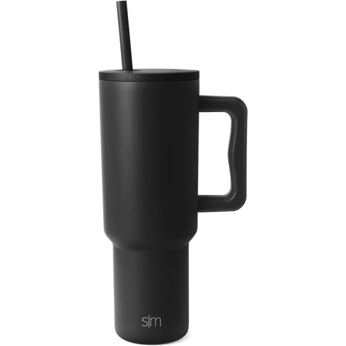 Simple Modern | 40 oz ‘Trek Tumbler’ with Handle and Straw Lid — Cup Holder Friendly Insulated Stainless Steel Travel Mug (Midnight Black)