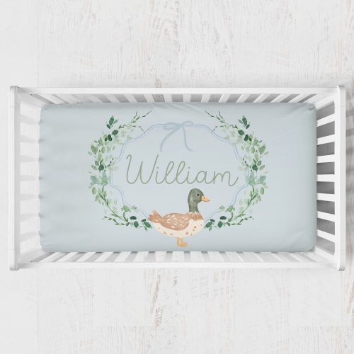 Personalized Crib Sheet | Duckling Wreath