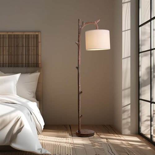 OYEARS Retro Farmhouse Floor Lamp for Nursery Living Room Rustic Standing Lamps Tree Trunk Deco Modern Country Vintage Wood Floor Lamp（Brown）