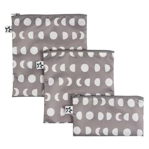 Tiny Twinkle Reusable Snack Bags for Kids – 3 Pack Snack Pouches & Sandwich Bag for Toddlers – Machine Washable, Mess-Proof for Lunch & Travel (Luna)