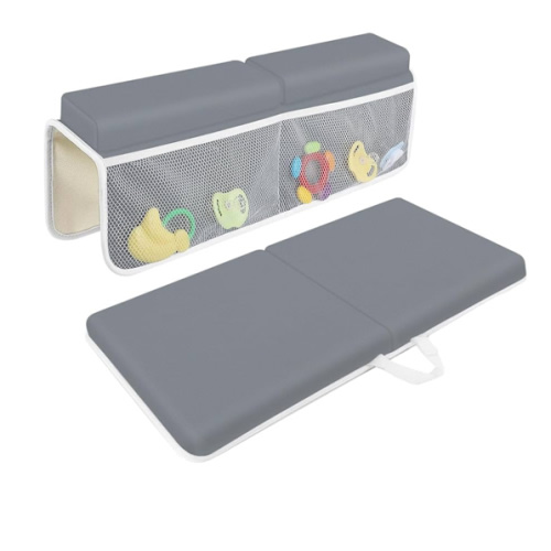 Bath Kneeler with Elbow Rest Pad Set, 1.5 inch Kneeling Pad Mat for Bathtub Baby Bathing Parents, Painless Foam Mat with Toy Organizer Pockets, Non-Slip for Baby and Toddler Bathing，Dark Grey