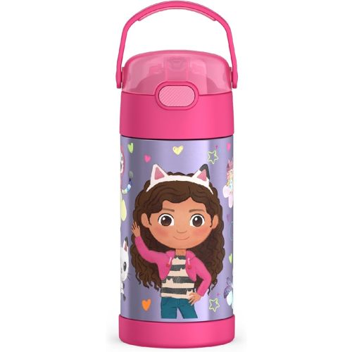THERMOS FUNTAINER Water Bottle with Straw - 12 Ounce - Kids Stainless Steel Vacuum Insulated Water Bottle with Lid, Gabby’s Dollhouse