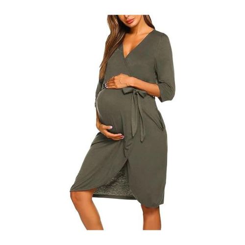 Ekouaer Maternity Robe Nursing Robes for Hospital Labor Delivery V Neck Pregnancy Bathrobe Womens Postpartum Olive Green M