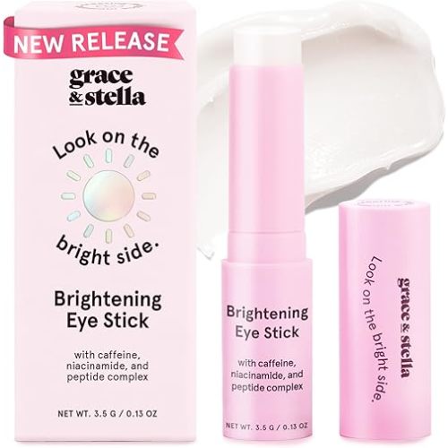 grace & stella Under Eye Brightener Balm Stick - Travel Essentials - Caffeine Eye Cream for Dark Circles, Puffiness, Wrinkles - Vegan Moisturizer Stick with Niacinamide, Hyaluronic Acid (0.13oz/3.5g)