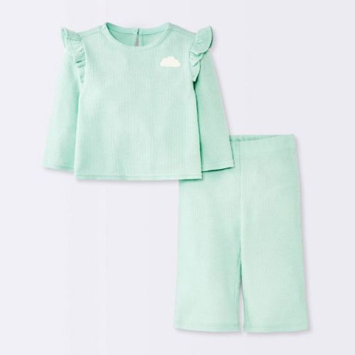 Baby Girls' 2pc Cloud Flutter Waffle Sweatshirt and Pull-On Pants Set - Cloud Island™ Green