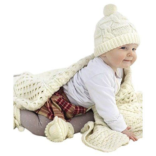 SAOL Irish Baby Blanket 100% Merino Wool Aran Throw for Kids