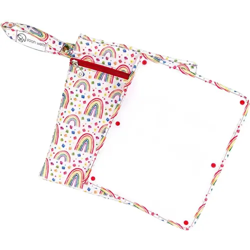 Sarah Wells Pumparoo Wet Dry Bag for Breast Pump Parts – Compact Organizer with Waterproof Pocket, Staging Mat & Fridge Hack – Machine Washable Pumping Accessory (Rainbows)