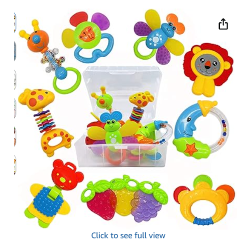 AIVIAI Baby Toys 0-6 Months Infant Toys 0-3 Months Infant Rattles Baby Rattle Teether Toy Set with Storage Box Musical rattles for Newborn Boy Girl Gifts Set with Baby's First Rattle Teether (11pcs)